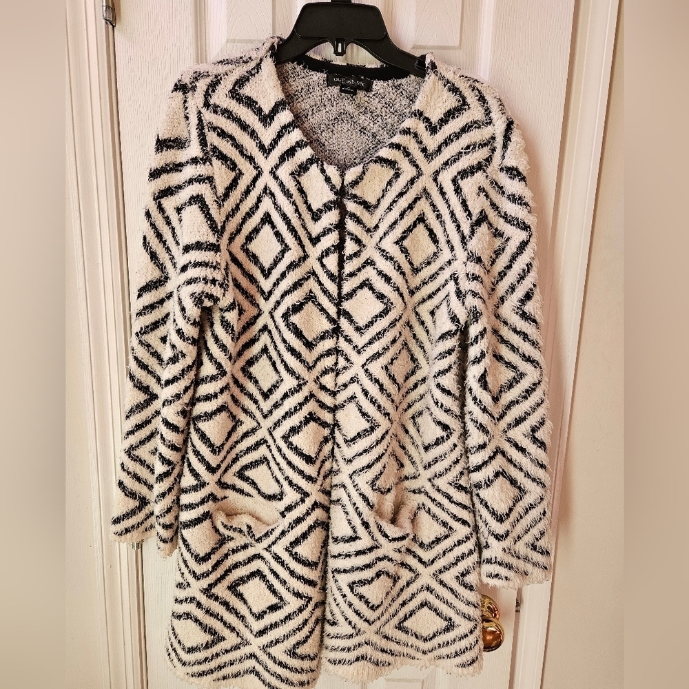 August Silk Sweater Jacket Black & White-Extra Large